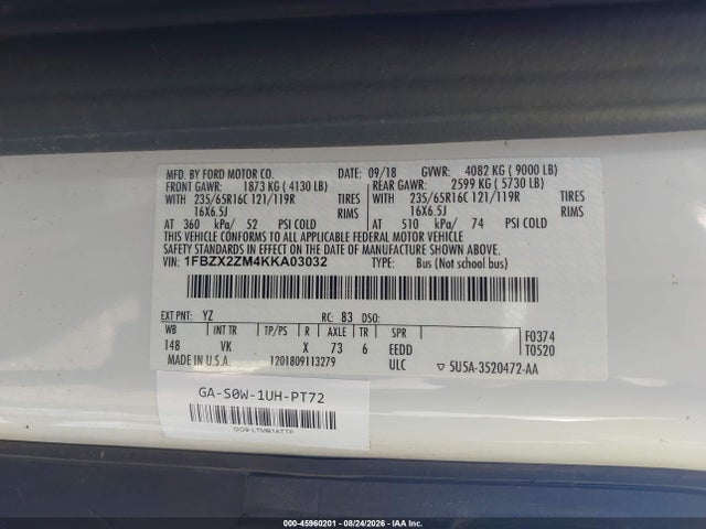 Ford Transit-350 Xl 2019 1FBZX2ZM4KKA03032 Image 9