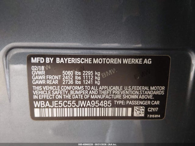 Продажа на аукционе авто 2018 Bmw 540i, vin: WBAJE5C55JWA95485, номер лота: 45960228