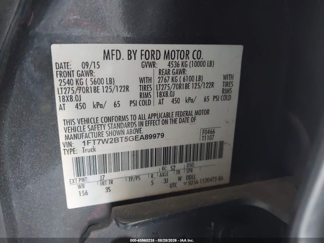 Продажа на аукционе авто 2016 Ford F-250 Xlt, vin: 1FT7W2BT5GEA89979, номер лота: 45960238