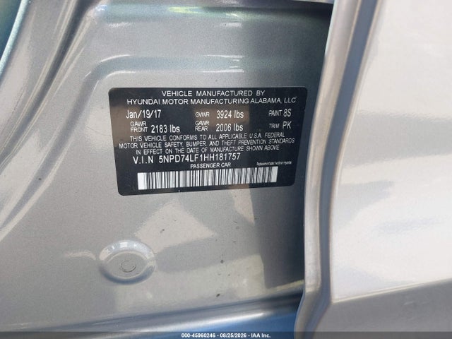 Aukcja sprzedaży 2017 Hyundai Elantra Se, vin: 5NPD74LF1HH181757, numer aukcji: 45960246