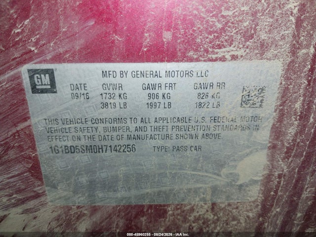 1G1BD5SM0H7142256 Chevrolet Cruze Lt Manual
