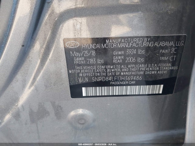 Продажа на аукционе авто 2018 Hyundai Elantra Sel, vin: 5NPD84LF1JH369486, номер лота: 45960257