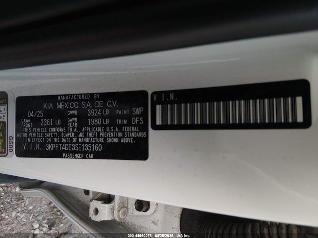2025 Kia K4 Lxs მანქანა იყიდება აუქციონზე, vin: 3KPFT4DE3SE135160, აუქციონის ნომერი: 45960278