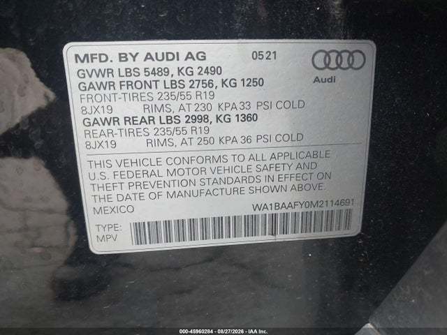 Продажа на аукционе авто 2021 Audi Q5 Premium Plus 45 Tfsi Quattro S Tronic, vin: WA1BAAFY0M2114691, номер лота: 45960284