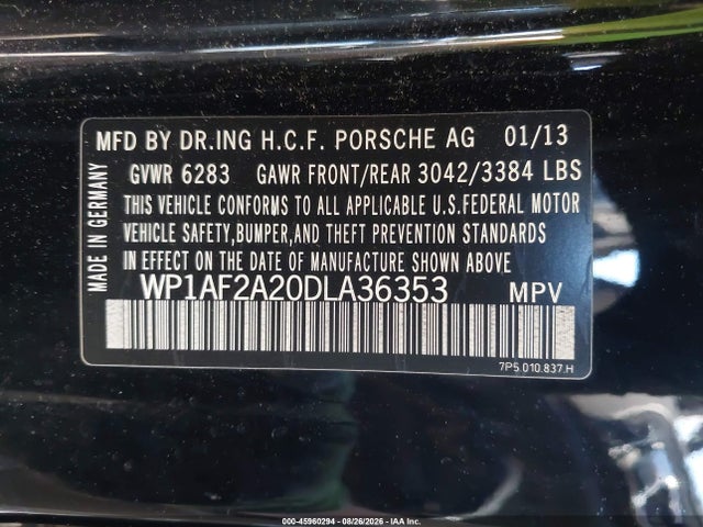 Aukcja sprzedaży 2013 Porsche Cayenne Diesel, vin: WP1AF2A20DLA36353, numer aukcji: 45960294