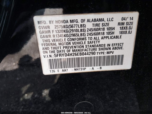 Aukcja sprzedaży 2014 Acura Mdx, vin: 5FRYD4H26EB044290, numer aukcji: 45960298