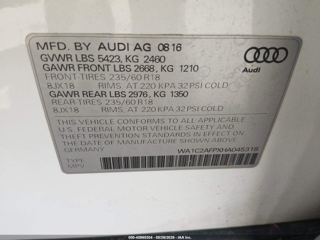 Aukcja sprzedaży 2017 Audi Q5 2.0t Premium, vin: WA1C2AFPXHA045318, numer aukcji: 45960304