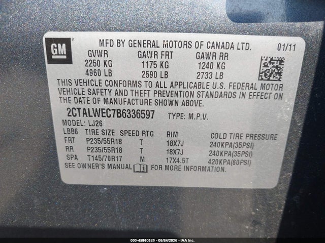 Aukcja sprzedaży 2011 Gmc Terrain Slt-2, vin: 2CTALWEC7B6336597, numer aukcji: 45960321