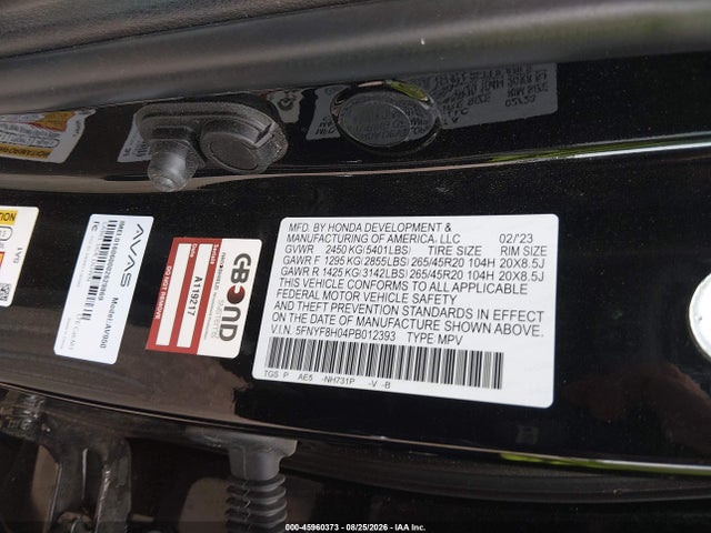 Aukcja sprzedaży 2023 Honda Passport Awd Elite, vin: 5FNYF8H04PB012393, numer aukcji: 45960373