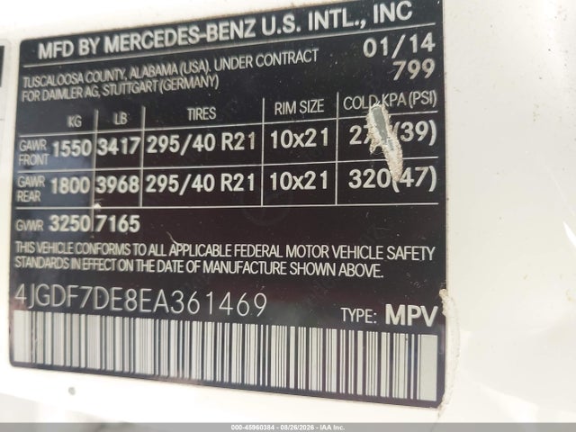 Продажа на аукционе авто 2014 Mercedes-benz Gl 550 4matic, vin: 4JGDF7DE8EA361469, номер лота: 45960384