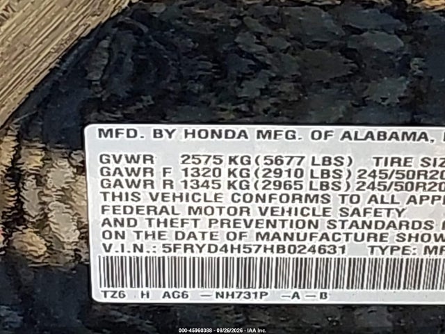 Продажа на аукционе авто 2017 Acura Mdx Technology Package, vin: 5FRYD4H57HB024631, номер лота: 45960388
