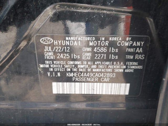 45960389 :رقم المزاد ، KMHEC4A49CA042893 vin ، 2012 Hyundai Sonata Hybrid مزاد بيع