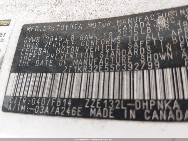 Продаж на аукціоні авто 2005 Toyota Matrix Xr, vin: 2T1KR32E55C392799, номер лоту: 45960393