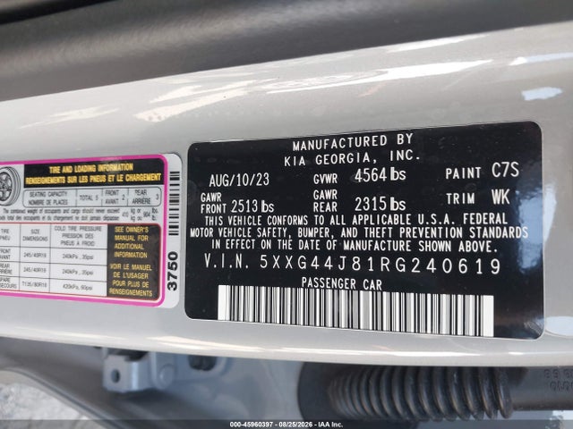 45960397 :رقم المزاد ، 5XXG44J81RG240619 vin ، 2024 Kia K5 Gt مزاد بيع