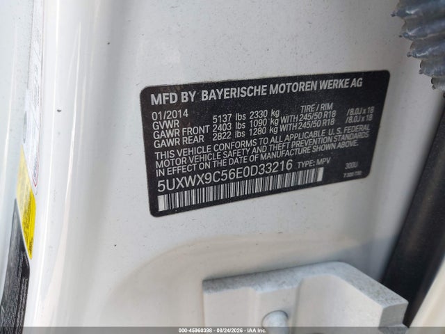 Aukcja sprzedaży 2014 Bmw X3 Xdrive28i, vin: 5UXWX9C56E0D33216, numer aukcji: 45960398