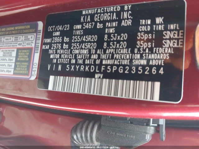 Aukcja sprzedaży 2023 Kia Sorento Sx, vin: 5XYRKDLF5PG235264, numer aukcji: 45960418