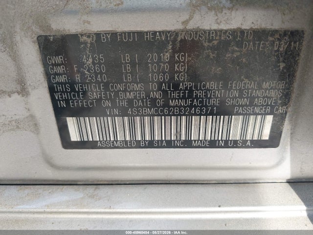 Aukcja sprzedaży 2011 Subaru Legacy 2.5i Premium, vin: 4S3BMCC62B3246371, numer aukcji: 45960454