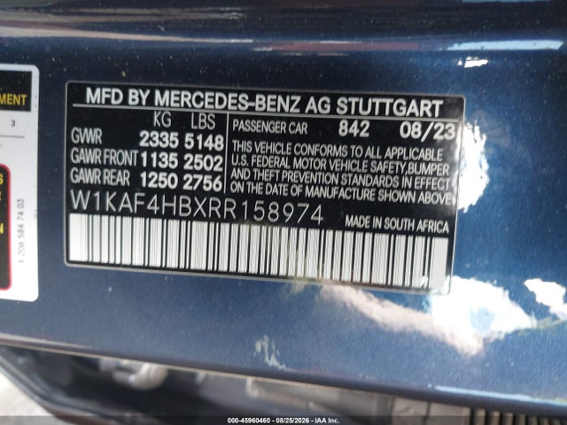Продаж на аукціоні авто 2024 Mercedes-benz C 300, vin: W1KAF4HBXRR158974, номер лоту: 45960460