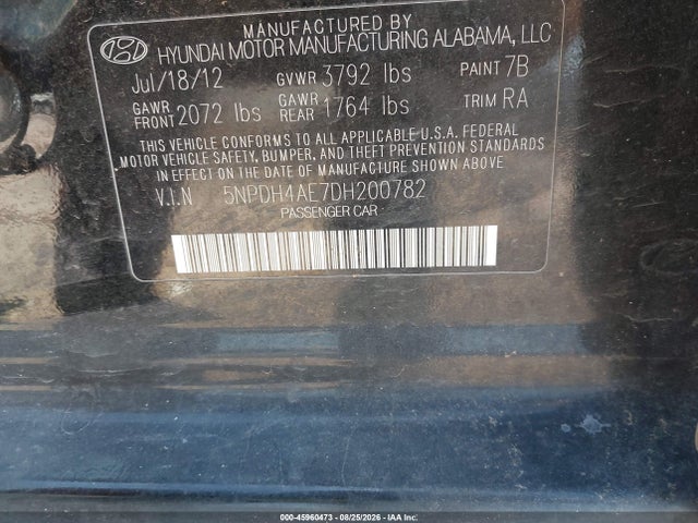 Продаж на аукціоні авто 2013 Hyundai Elantra Gls, vin: 5NPDH4AE7DH200782, номер лоту: 45960473