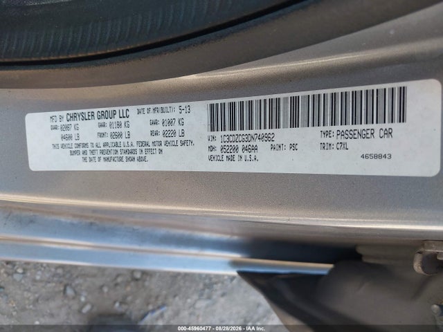 2013 Dodge Avenger Sxt მანქანა იყიდება აუქციონზე, vin: 1C3CDZCG3DN740962, აუქციონის ნომერი: 45960477
