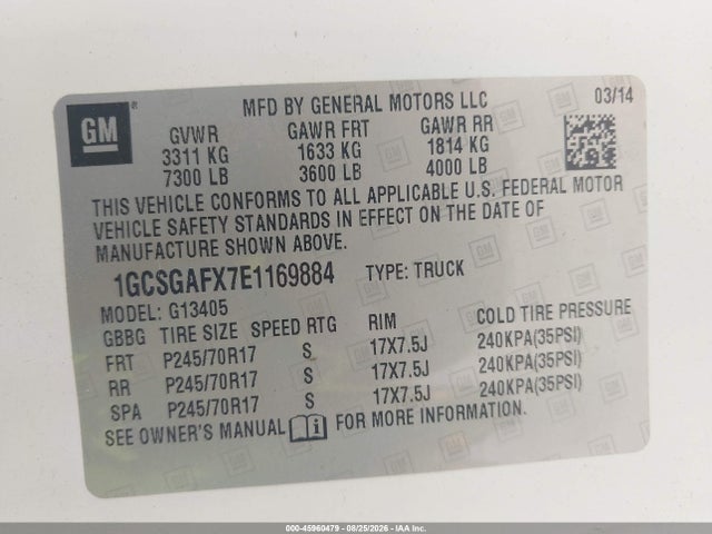 Продажа на аукционе авто 2014 Chevrolet Express 1500 Work Van, vin: 1GCSGAFX7E1169884, номер лота: 45960479