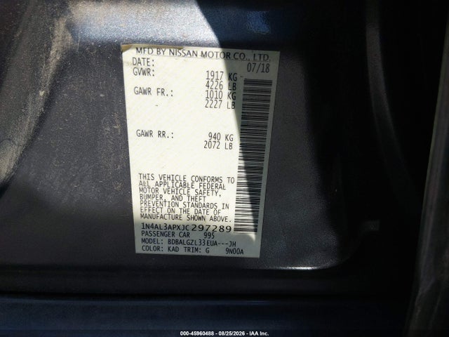 Aukcja sprzedaży 2018 Nissan Altima 2.5 S, vin: 1N4AL3APXJC297289, numer aukcji: 45960488