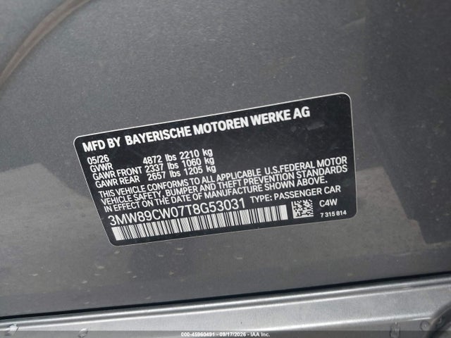 2026 Bmw 330i Xdrive Na მანქანა იყიდება აუქციონზე, vin: 3MW89CW07T8G53031, აუქციონის ნომერი: 45960491