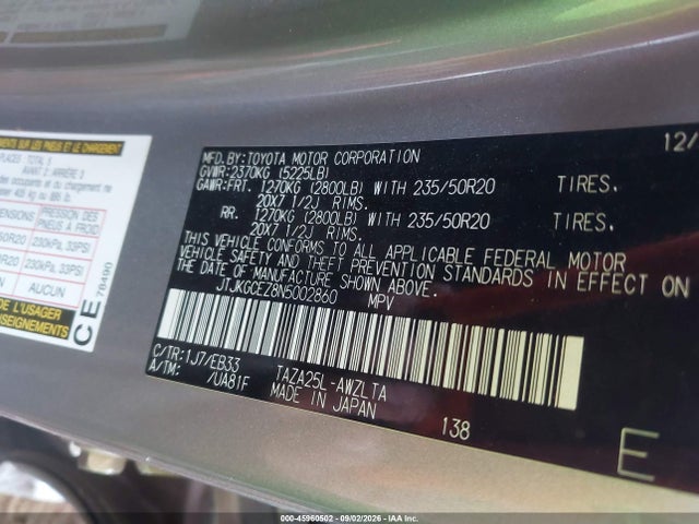 45960502 :رقم المزاد ، JTJKGCEZ8N5002860 vin ، 2022 Lexus Nx 350 F Sport Handling مزاد بيع