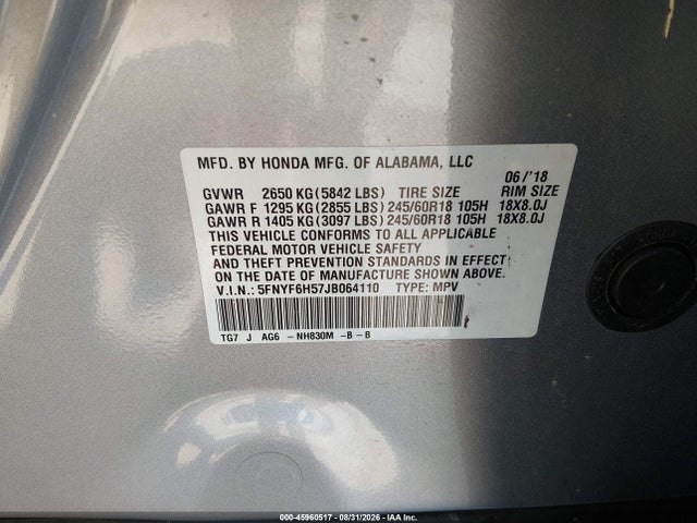 Honda Pilot Ex-l 2018 5FNYF6H57JB064110 Image 9