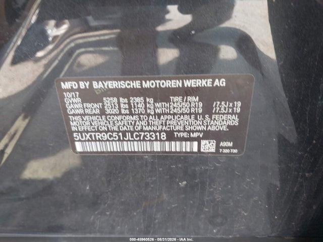 45960526 :رقم المزاد ، 5UXTR9C51JLC73318 vin ، 2018 Bmw X3 Xdrive30i مزاد بيع
