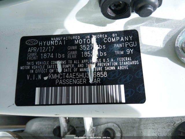 45960572 :رقم المزاد ، KMHCT4AE5HU306858 vin ، 2017 Hyundai Accent Se مزاد بيع