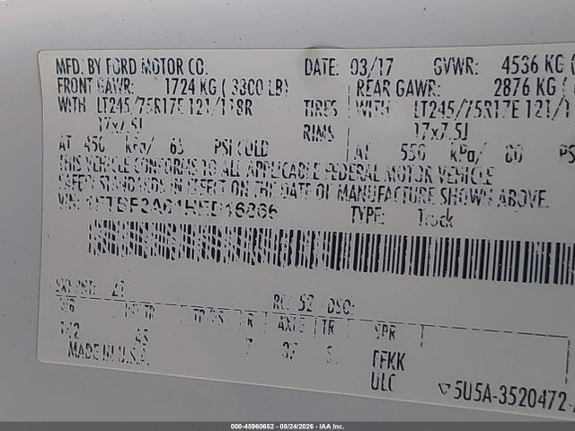 Ford F-250 Xl 2017 1FTBF2A61HED16866 Image 9