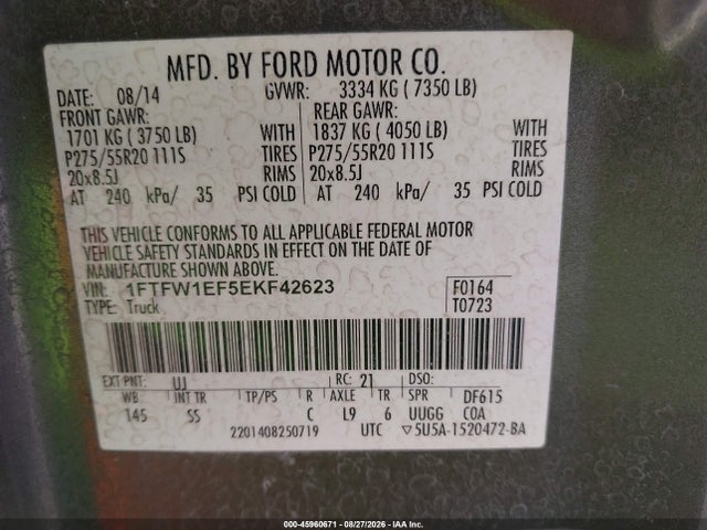 Продаж на аукціоні авто 2014 Ford F-150 Stx, vin: 1FTFW1EF5EKF42623, номер лоту: 45960671