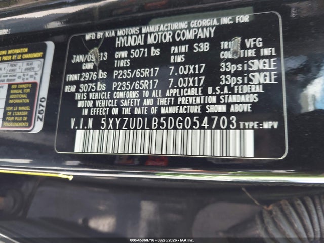 Aukcja sprzedaży 2013 Hyundai Santa Fe Sport, vin: 5XYZUDLB5DG054703, numer aukcji: 45960716