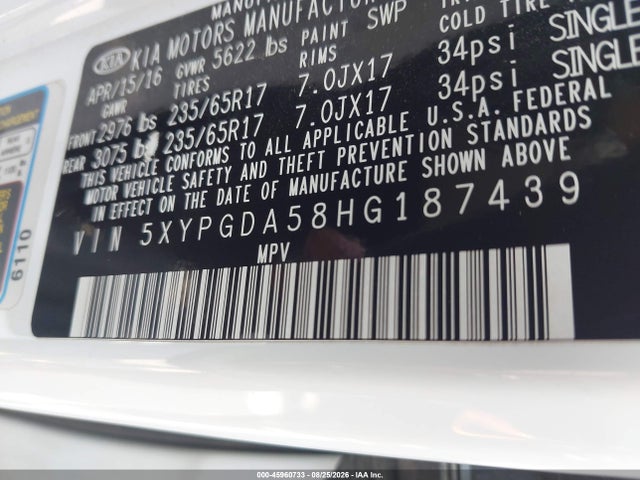 KIA Sorento 3.3l Lx 2017 5XYPGDA58HG187439 Image 9