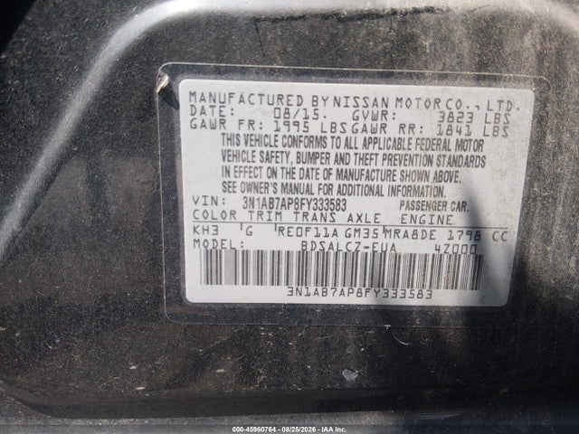 Nissan SENTRA S 2015 3N1AB7AP8FY333583 Image 9