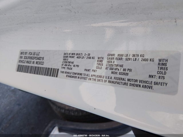 2023 Ram Promaster 1500 High Roof 136 Wb მანქანა იყიდება აუქციონზე, vin: 3C6LRVBG5PE540219, აუქციონის ნომერი: 45960790
