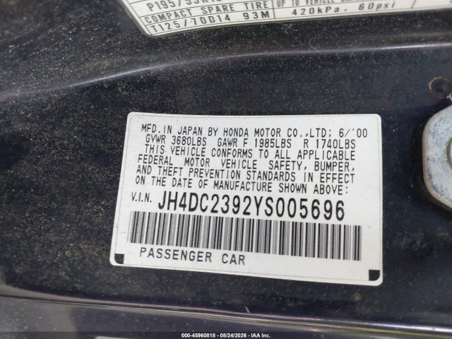 Aukcja sprzedaży 2000 Acura Integra Gs-r, vin: JH4DC2392YS005696, numer aukcji: 45960818