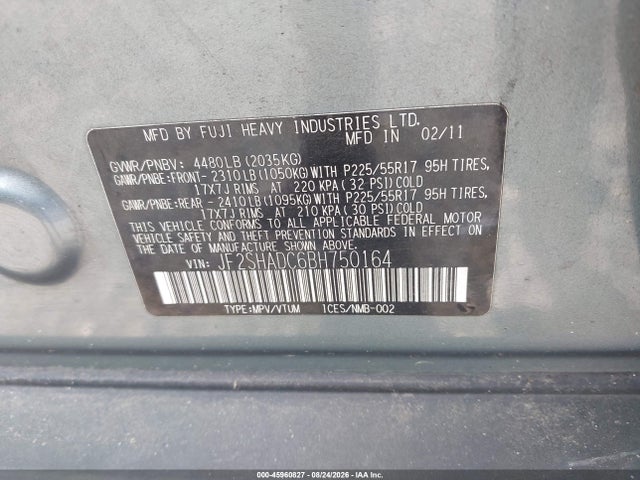 Продаж на аукціоні авто 2011 Subaru Forester 2.5x Premium, vin: JF2SHADC6BH750164, номер лоту: 45960827