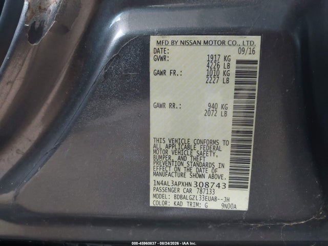 1N4AL3APXHN308743 Nissan Altima 2.5 S