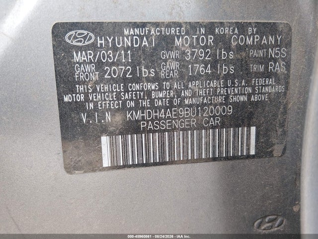 2011 Hyundai Elantra Limited (ulsan Plant) მანქანა იყიდება აუქციონზე, vin: KMHDH4AE9BU120009, აუქციონის ნომერი: 45960861