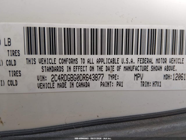 45960863 :رقم المزاد ، 2C4RDGBG0DR643877 vin ، 2013 Dodge Grand Caravan Se مزاد بيع