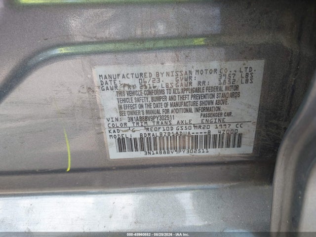 2023 Nissan Sentra S Xtronic Cvt მანქანა იყიდება აუქციონზე, vin: 3N1AB8BV9PY302511, აუქციონის ნომერი: 45960882