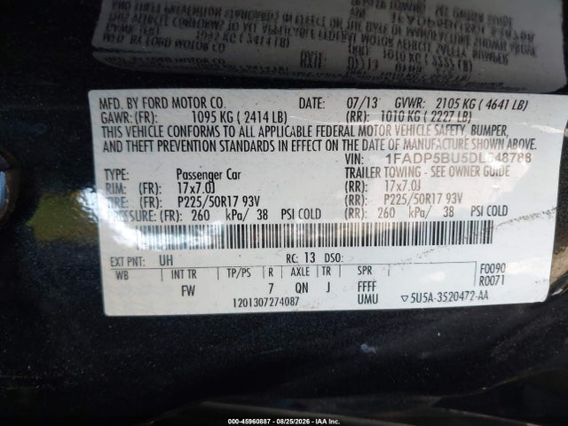 Aukcja sprzedaży 2013 Ford C-max Hybrid Sel, vin: 1FADP5BU5DL548788, numer aukcji: 45960887