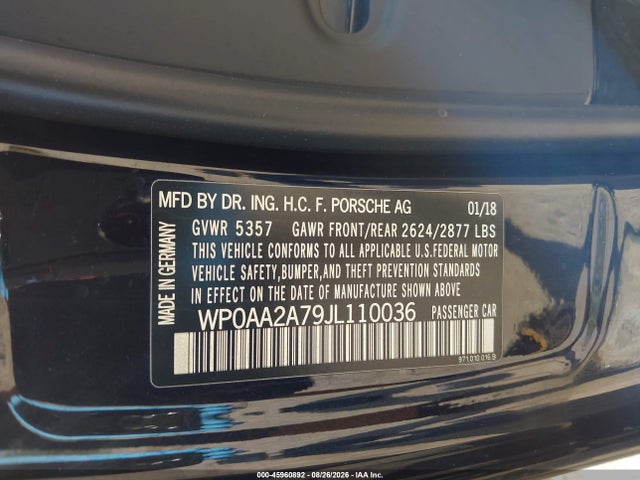 Продажа на аукционе авто 2018 Porsche Panamera 4, vin: WP0AA2A79JL110036, номер лота: 45960892