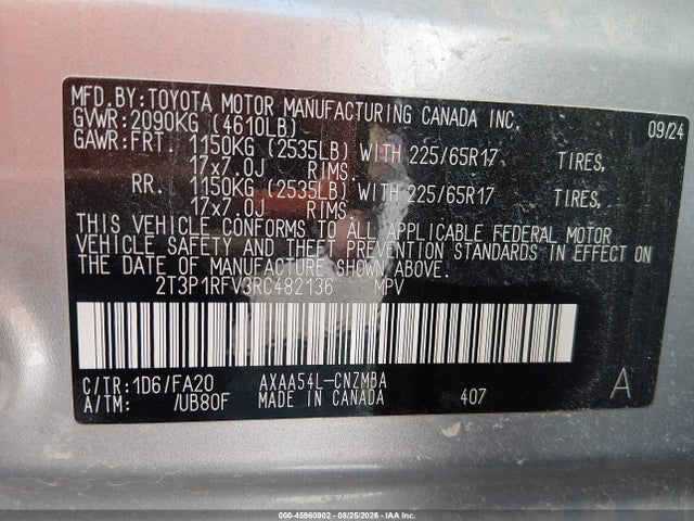Продажа на аукционе авто 2024 Toyota Rav4 Xle, vin: 2T3P1RFV3RC482136, номер лота: 45960902