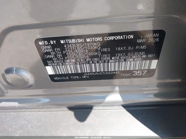 45960908 :رقم المزاد ، JA4ARUAU0TU022445 vin ، 2026 Mitsubishi Outlander Sport 2.0 Es/2.0 Le/2.0 Ralliart/2.0 S/2.0 Se/2.0 Trail Edition مزاد بيع