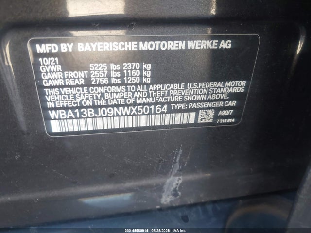 Aukcja sprzedaży 2022 Bmw 530 I Xdrive, vin: WBA13BJ09NWX50164, numer aukcji: 45960914