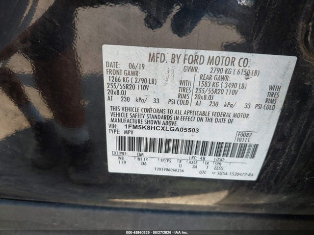 Aukcja sprzedaży 2020 Ford Explorer Platinum, vin: 1FM5K8HCXLGA05503, numer aukcji: 45960929