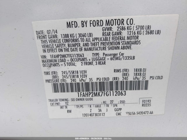 2015 Ford Police Interceptor მანქანა იყიდება აუქციონზე, vin: 1FAHP2MK7FG112063, აუქციონის ნომერი: 45960934